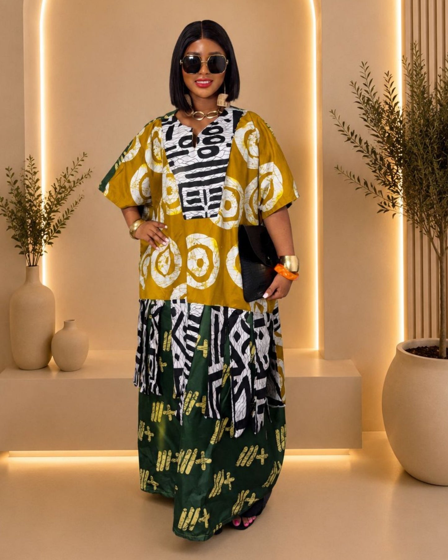 Rich Auntie Bubu - (Ankara) - Mustard Gold & Forest Green