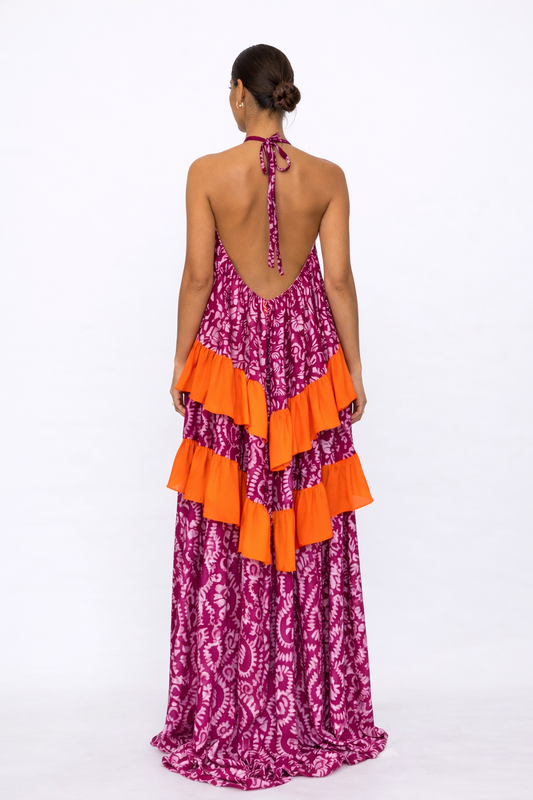 Zaria Ruffle Maxi Dress – Magenta