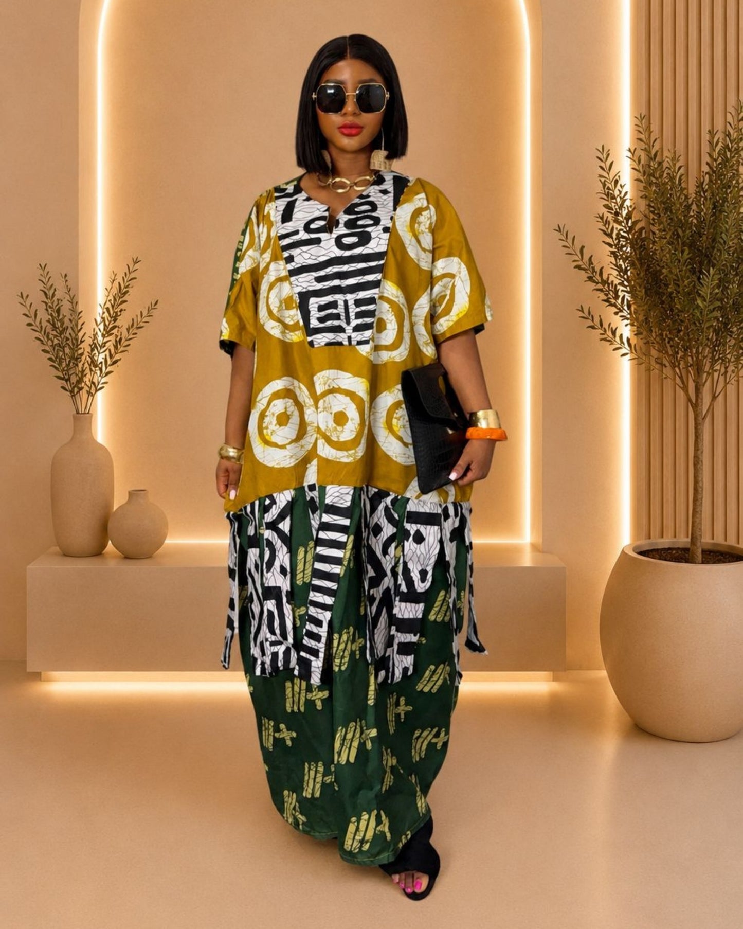 Rich Auntie Bubu - (Ankara) - Mustard Gold & Forest Green