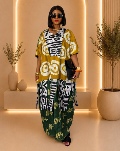 Rich Auntie Bubu - (Ankara) - Mustard Gold & Forest Green