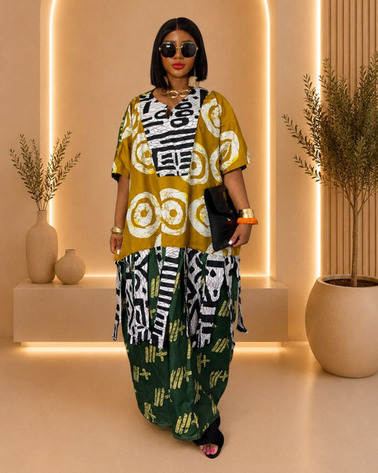 Rich Auntie Bubu - (Ankara) - Mustard Gold & Forest Green