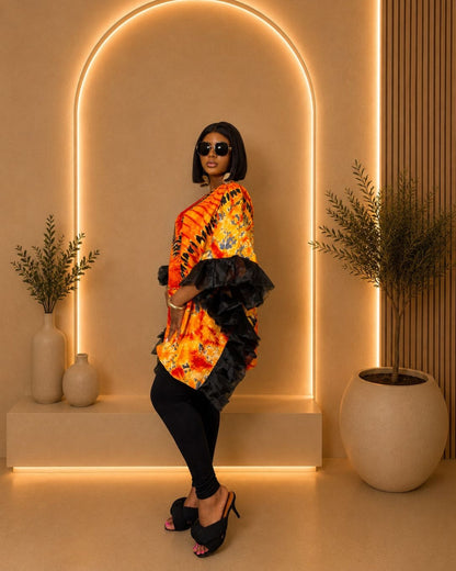 Big Mama Bubu Top - (Ankara) - Sunset Orange & Yellow