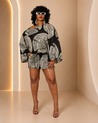 Nila Mini Dress - (Ankara) - Classic Black & Cream