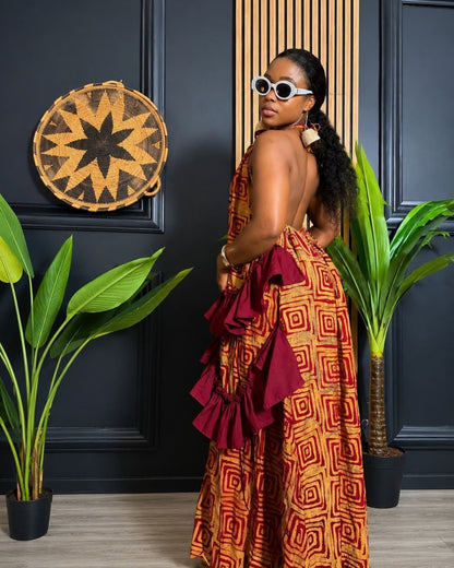 Kemi Backless Ruffle Dress (Adire)