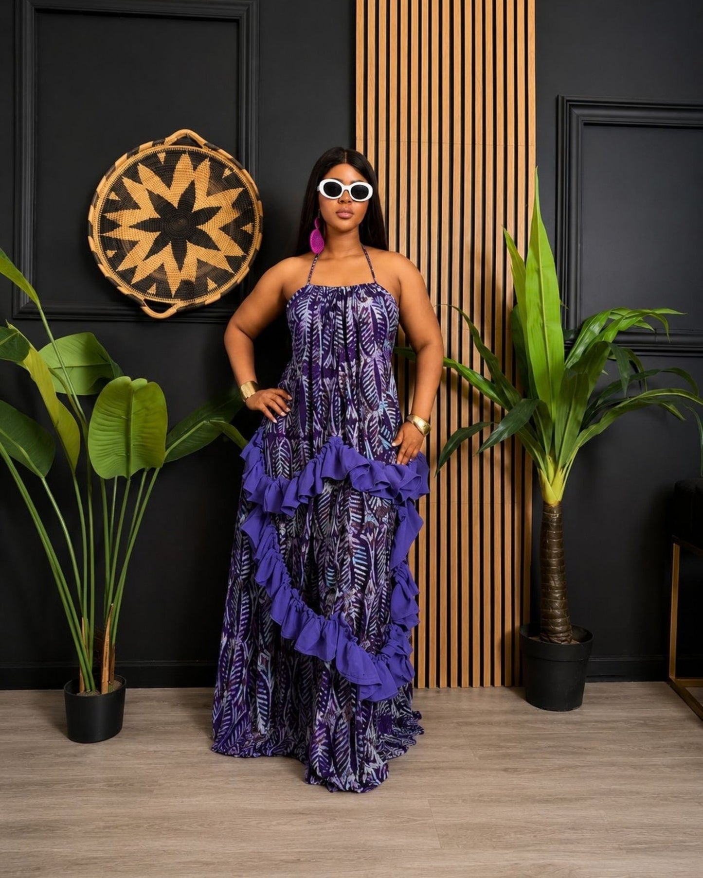 Kemi Backless Ruffle Dress (Adire)