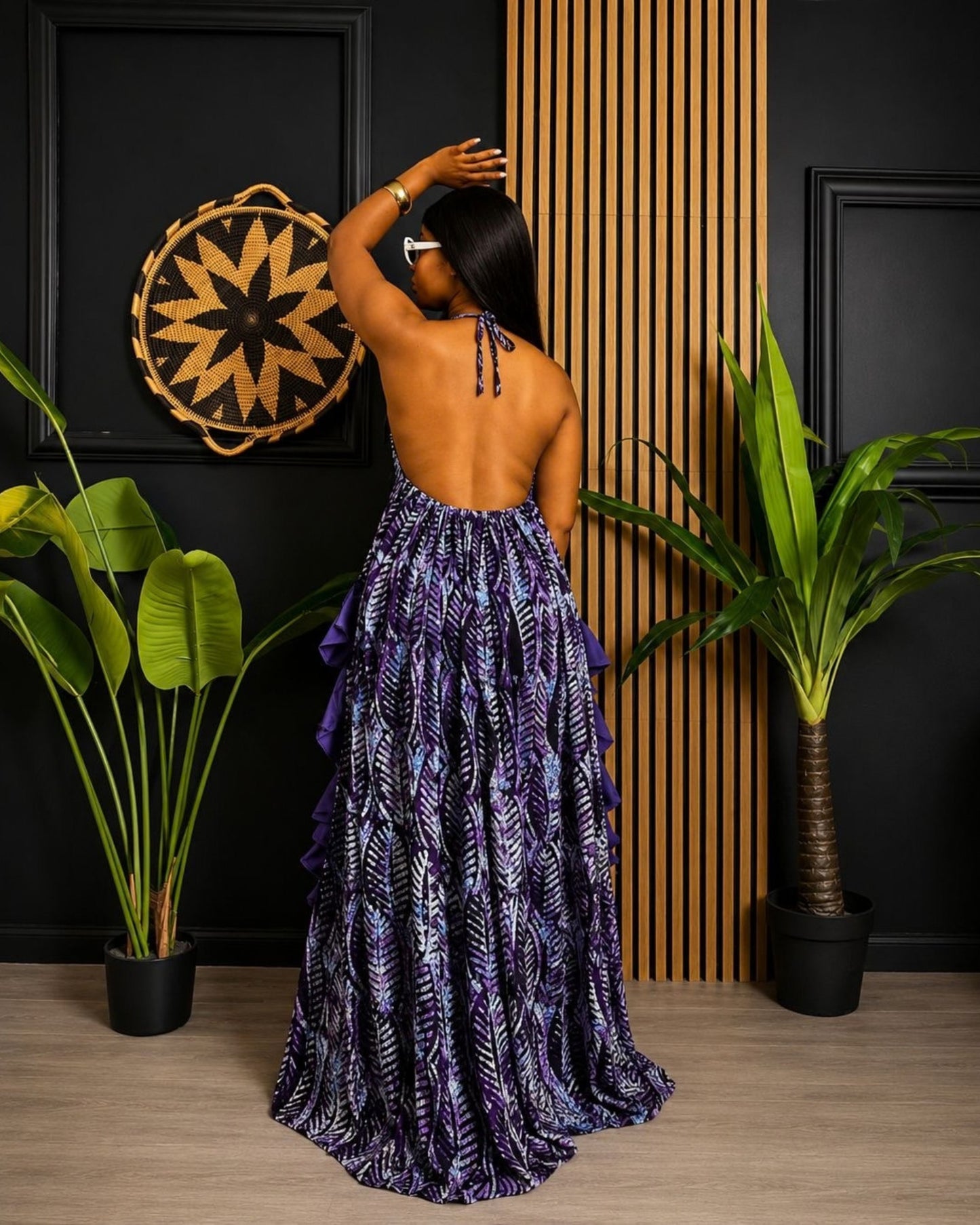 Kemi Backless Ruffle Dress (Adire)