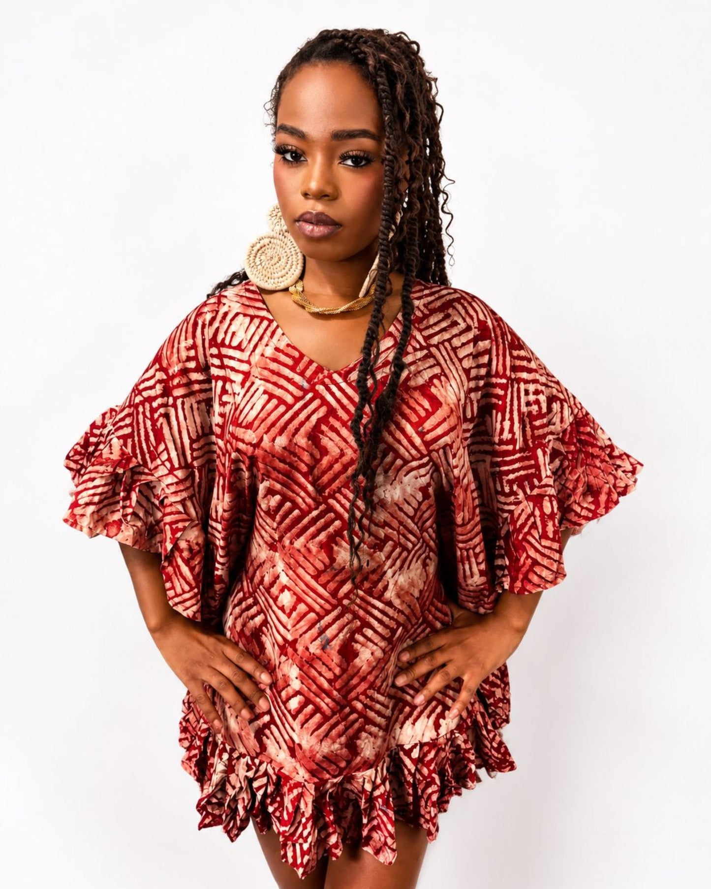 Butterfly Mini Dress - (Adire) Rich Ruby Red