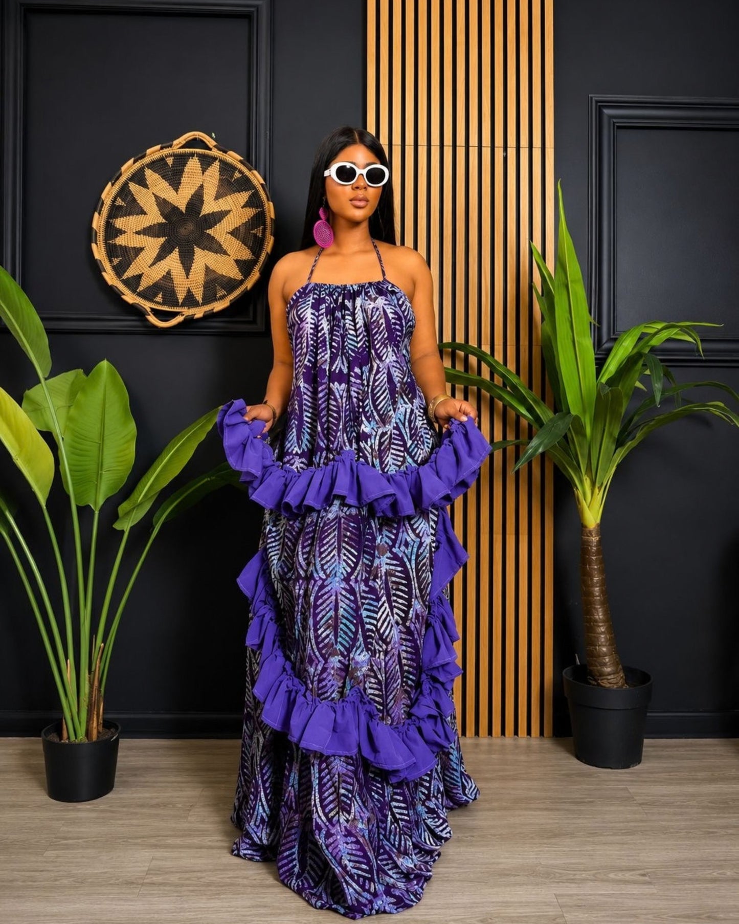Kemi Backless Ruffle Dress (Adire)