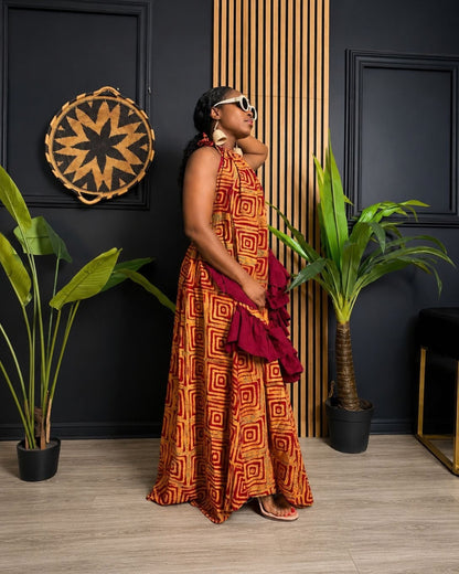 Kemi Backless Ruffle Dress (Adire)