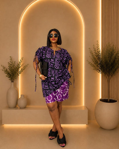 Chic Short Pants Set - (Ankara) - Black & Purple