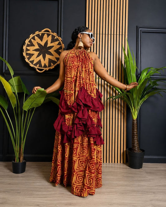 Kemi Backless Ruffle Dress (Adire)