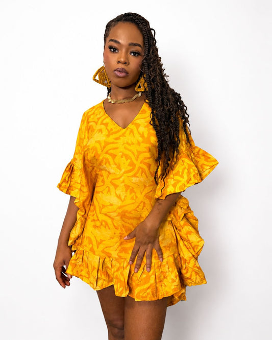 Butterfly Mini Dress - (Adire) Sunshine Yellow