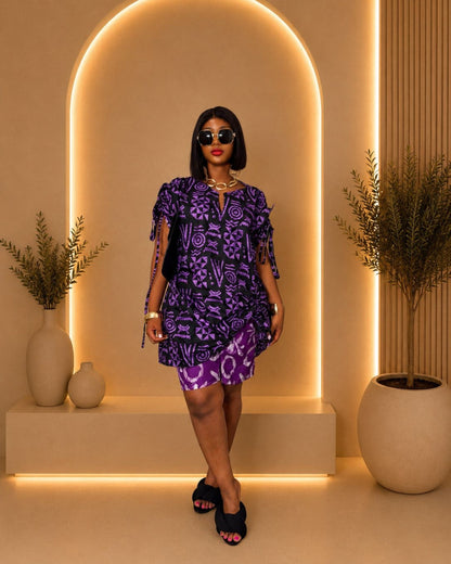 Chic Short Pants Set - (Ankara) - Black & Purple