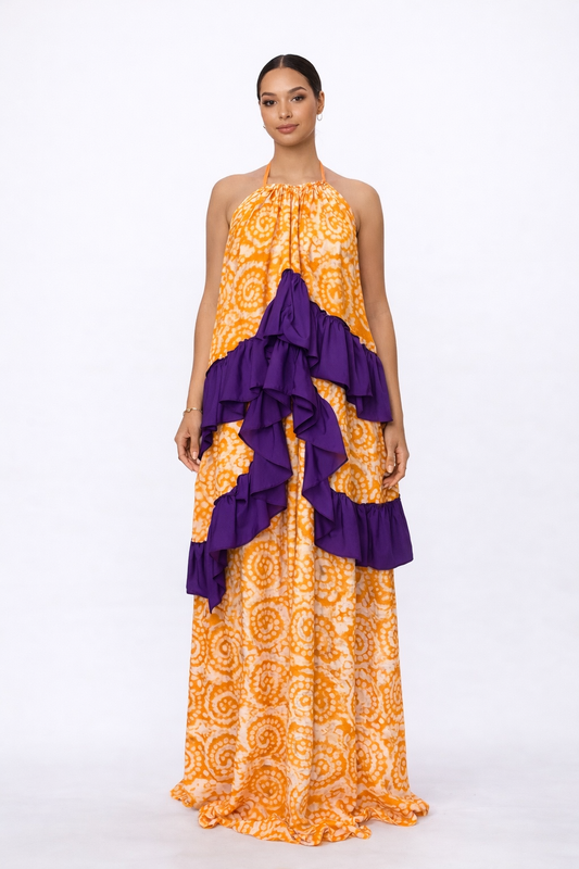 Zaria Ruffle Maxi Dress – Orange